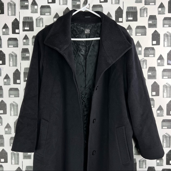 Cinzia Rocca 100% Wool Black Long Pea Coat Made in Italy - Picture 3 of 9